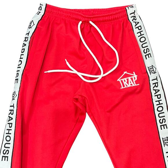 Trap House Red White Sweatpants Track Pants size S Streetwear Athleisure Unisex - Picture 10 of 13